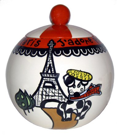j'adore Paris - Dog Treat Jar 7 Inch - Handpainted - Personalized
