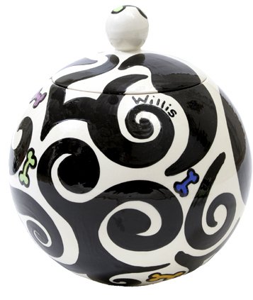 Black And White 7 Inch Dog Treat Jar - Handpainted - Personalized