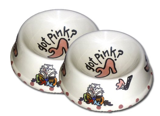 Got Pink - Set Of Cat Bowls - Handpainted - Personalized