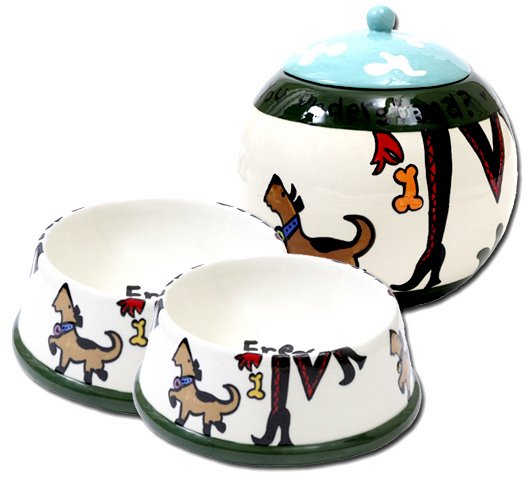 Sassy - Small Dog Bowls And Pet Dog Treat Jar Combo