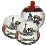J'adore Paris - Small Set Of Dog Bowls And Small Pet Dog Treat Jar Combo