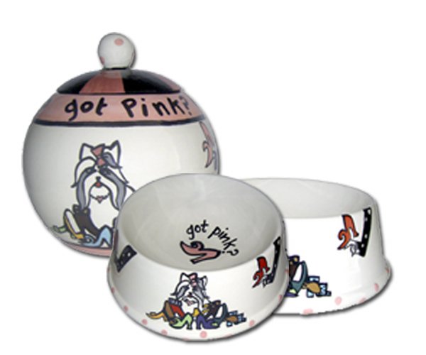 Got Pink - Small Set Of Dog Bowls - Small Pet Dog Treat Jar Combo