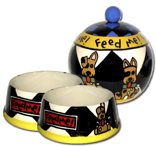 Feed Me! - Small Set Of Dog Bowls - Small Pet Dog Treat Jar Combo
