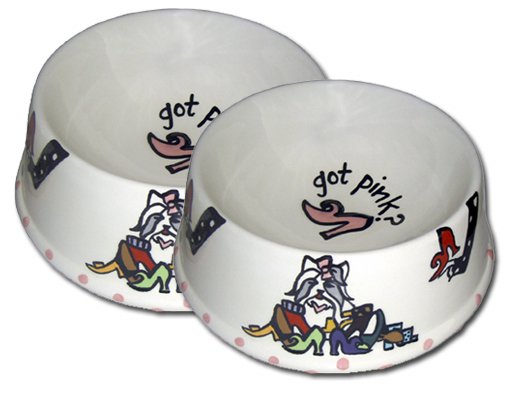 Got Pink - Large Dog Bowl Set - Handpainted - Personalized