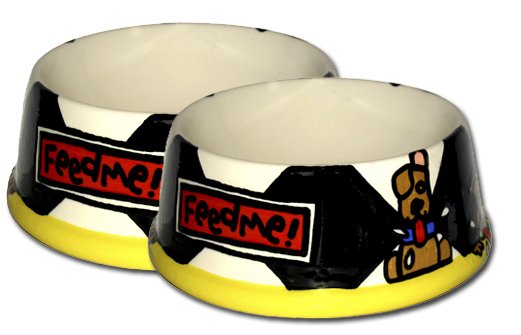 Feed Me! - Set Of Large Dog Bowls - Handpainted - Personalized