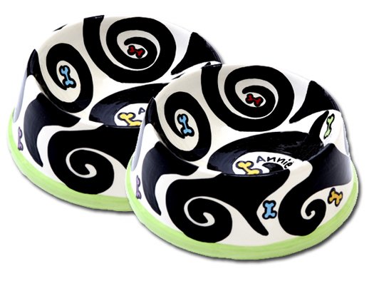Black and White With Colour - Large Set Dog Bowls - Handpainted - Personalized