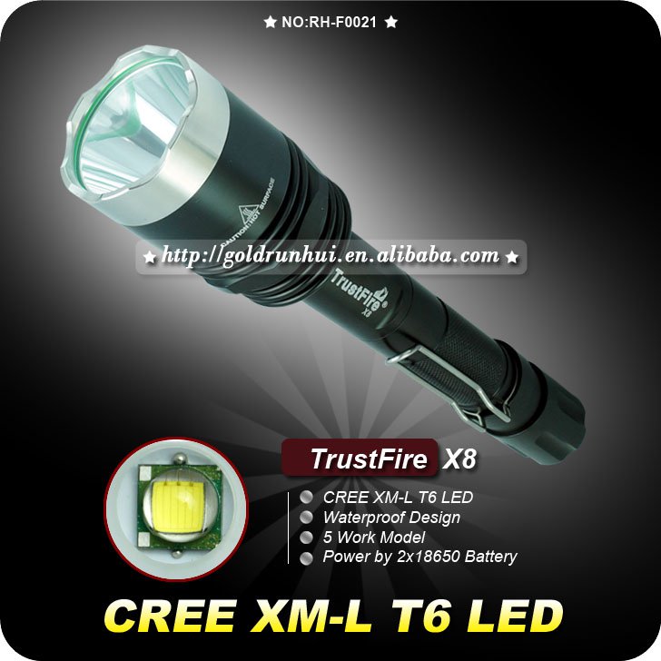 Trustfire X8 1000 Lumens CREE T6 LED Flashlight 5 Mode Waterproof Torch