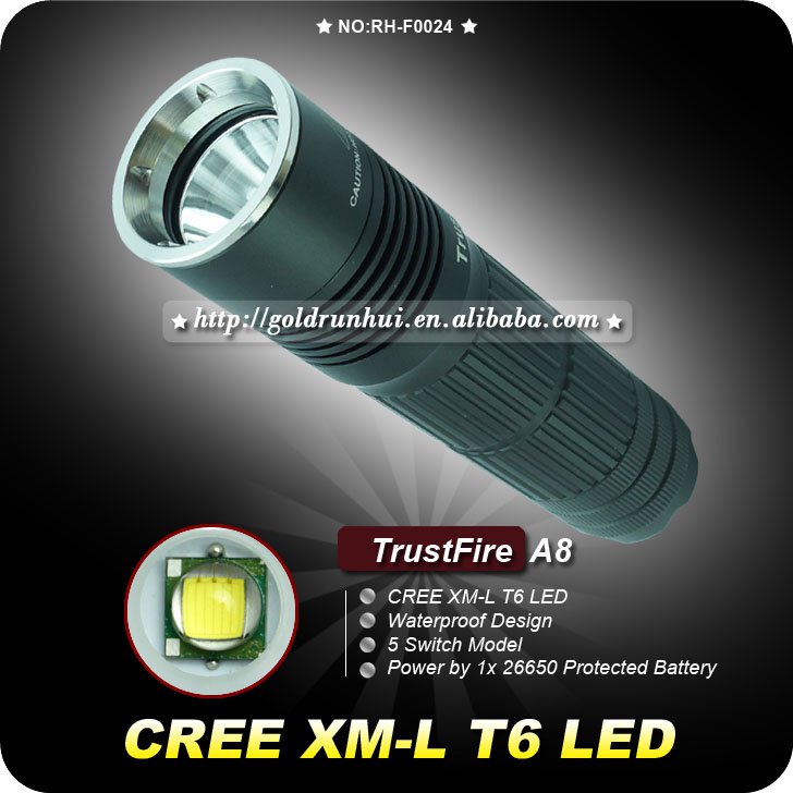 1PC TrustFire A8 5 Mode 1000 Lumens CREE XM-L T6 26650 LED Flashlight