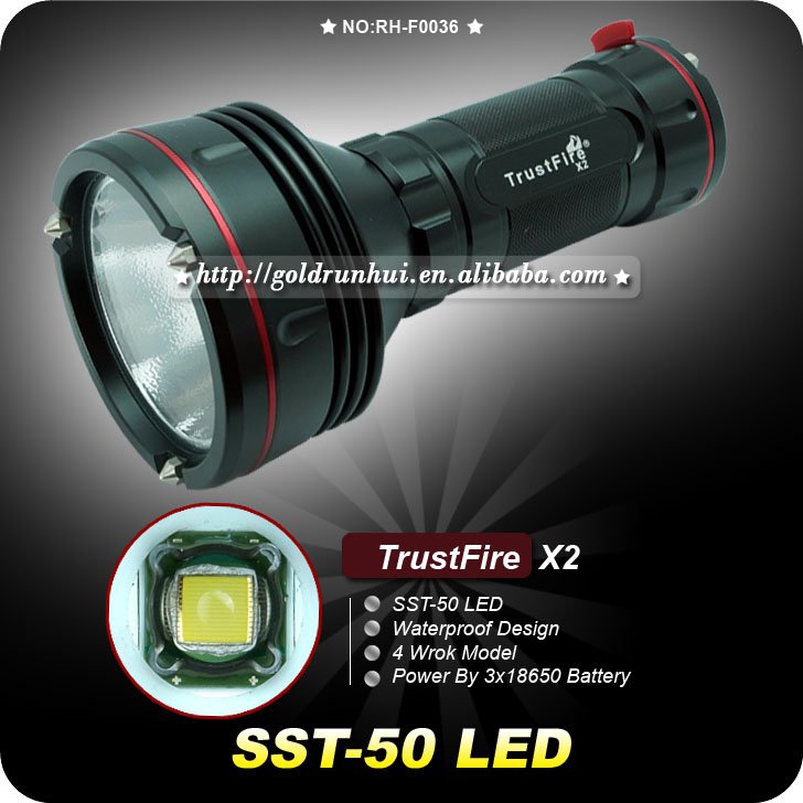 1PC Trustfire X2 1300 Lumen SST-50 LED Flashlight 4 Mode 3*18650 Hiking Fishing Torch