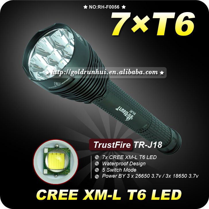 1PC Trustfire TR-J18 5 Mode 8000 LM 7XCREE XM-L T6 LED 18650 or 26650 Battery High Power Torch