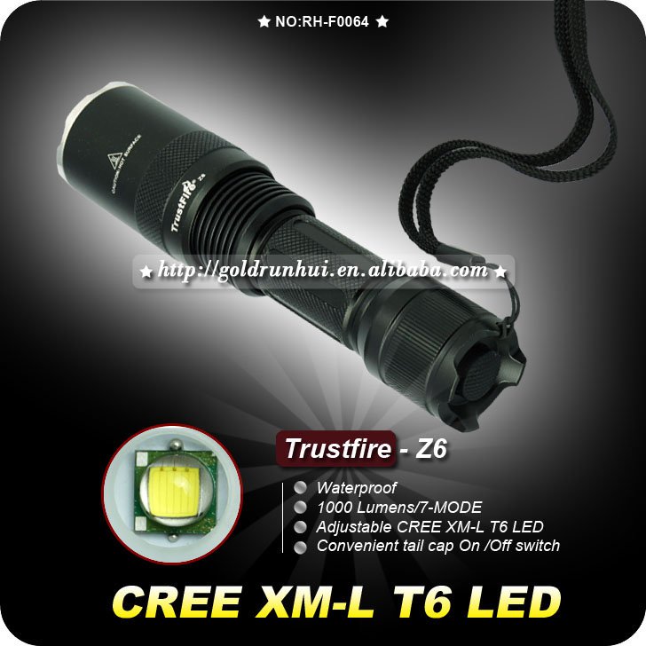 New Hot !! Flashlight ,TrustFire Z6 1300 Lumens CREE XML XM-L T6 LED Flashlight Zoomable Torch