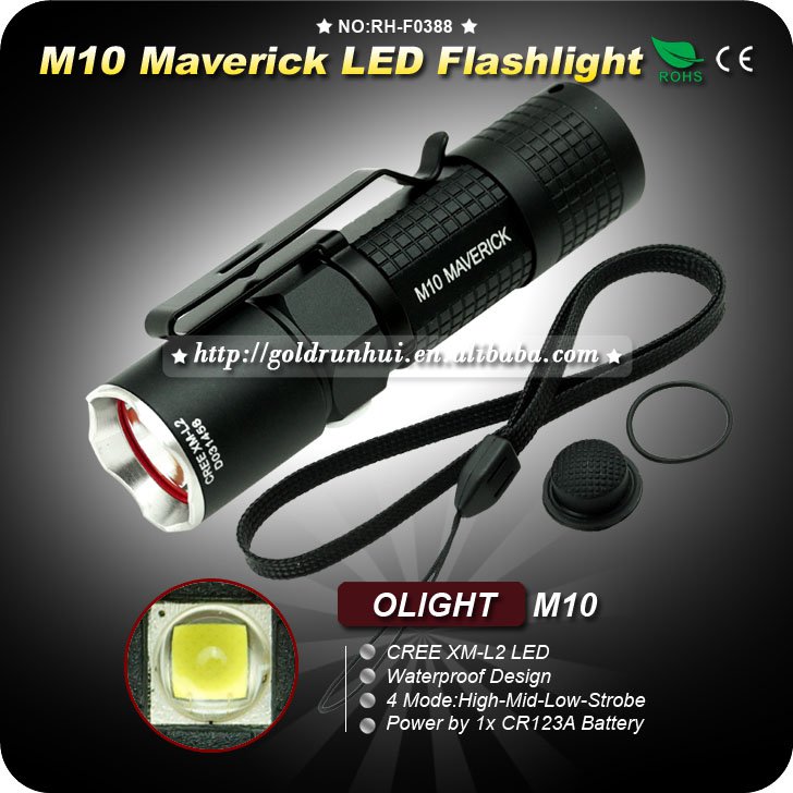 1PC Flashlight OLIGHT M10 Maverick LED 350LM CR123 EDC Pocket Flashlight