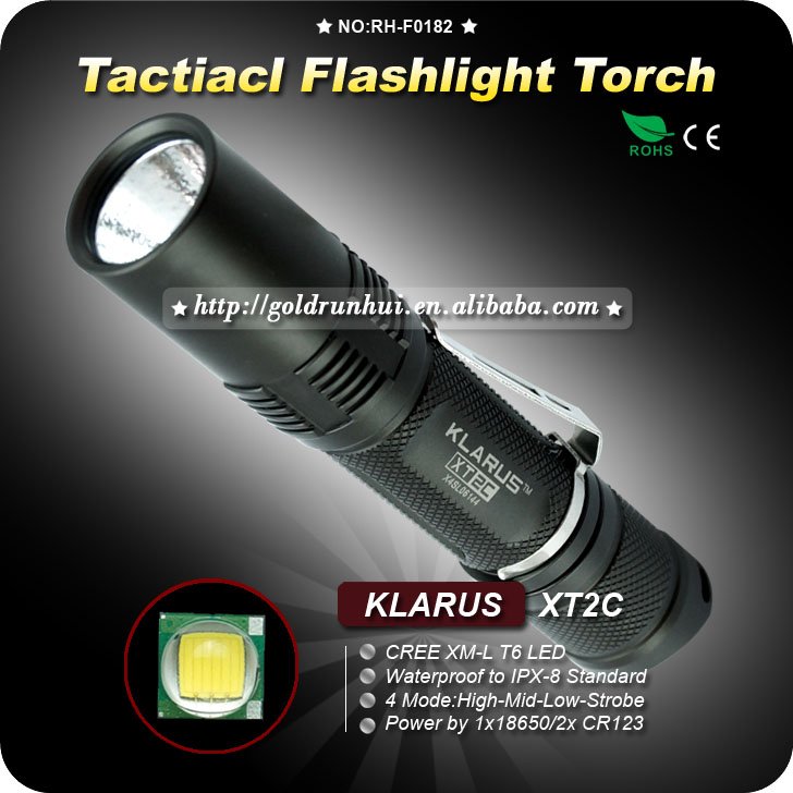 1PC KLARUS XT2C Tactical Flashlight 4 Mode CREE XML T6 LED Flashlight 1*18650
