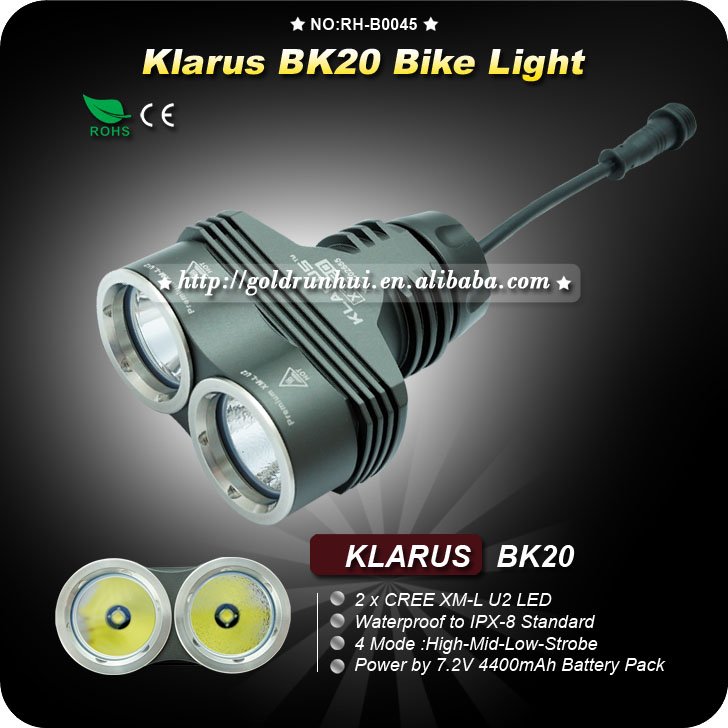 1PC Klarus BK20 Bike light 1200 Lumens 4 Mode Bike Front Light 2x Cree XML U2 LED Bike Light