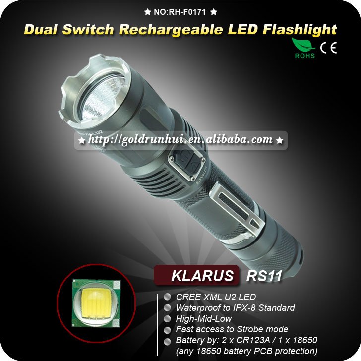 1PC Klarus RS11 Cree XM-L U2 4-Mode LED Waterproof Outdoor 1x 18650 Flashlight