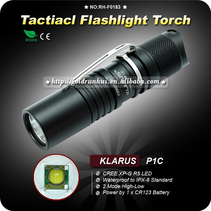 1PC KLARUS P1C Flashlight 2 Mode CREE XP-G R5 LED Flashlight CR123 Battery