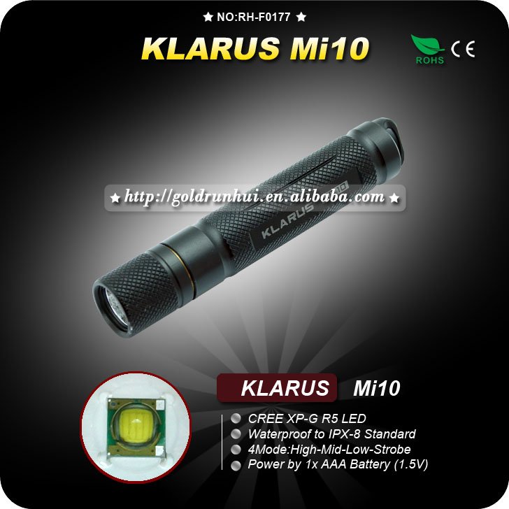 1PC KLARUS Mi10 Flashlight 4 Mode CREE XP-G R5 LED Flashlight 1xAAA Battery Hiking