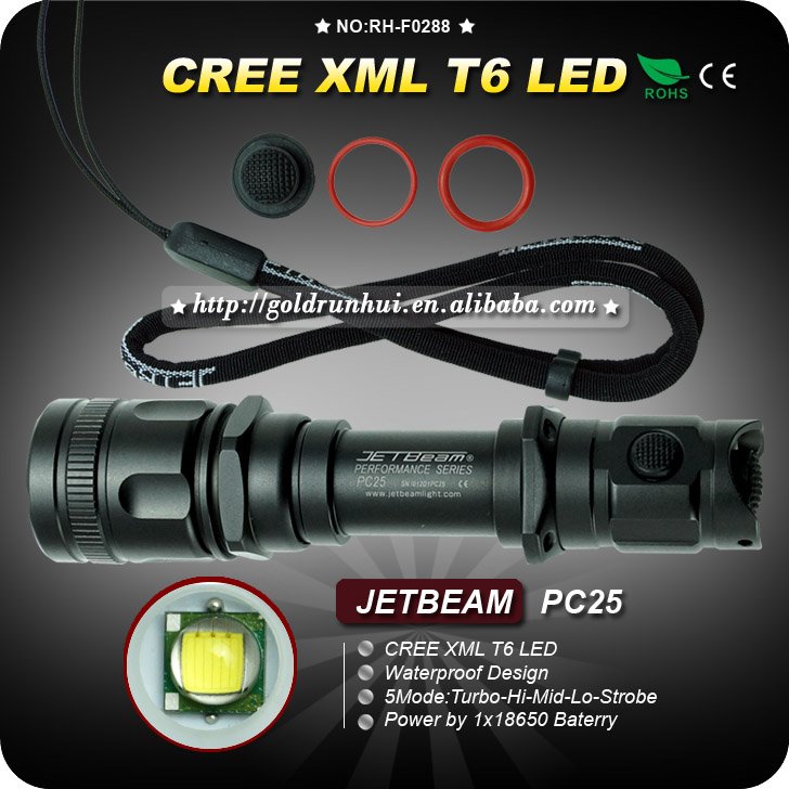 1PC JETBEAM PC25 Flashlight 5 Mode 400 Lumens CREE XM-L XML T6 LED Flashlight