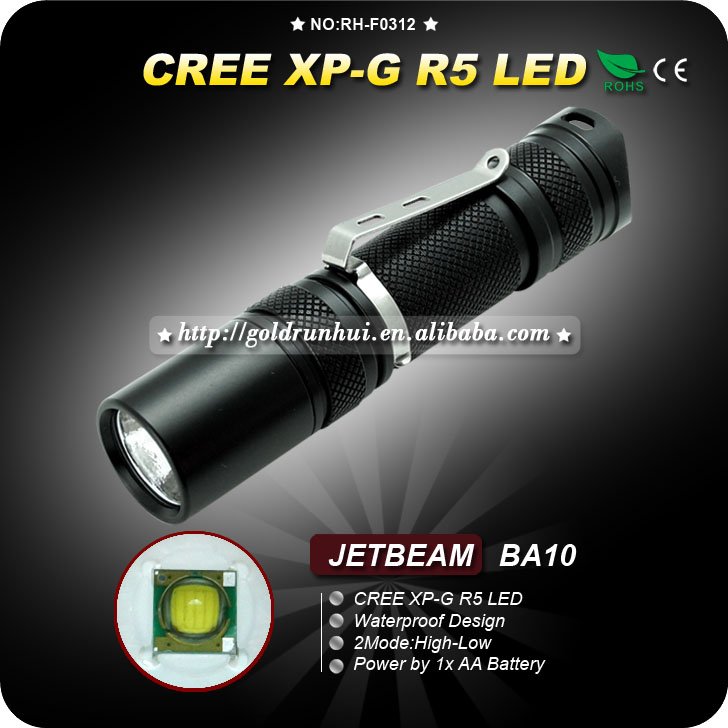 1PC JETBEAM BA10 Flashlight Aluminum Waterproof to IPX-8 2 Mode CREE XP-G R5 LED Flashlight
