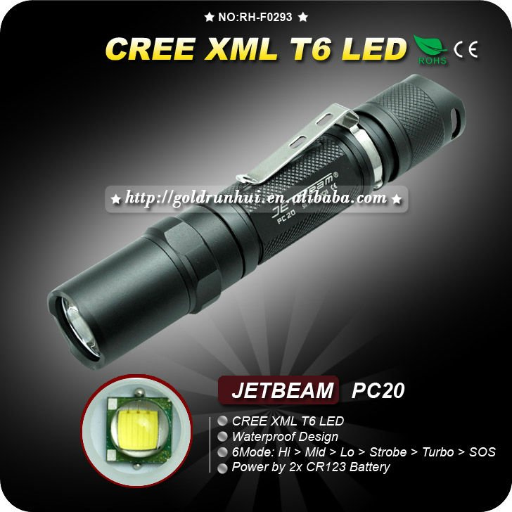 1PC JETBEAM PC20 Flashlight Aluminum Waterproof to IPX-8 6 Mode CREE XM-L XML T6 LED Flashlight