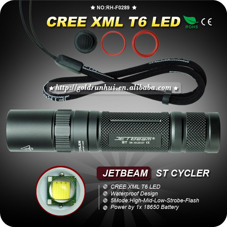 1PC Flashlight JETBeam ST CYCLER CREE XM-L T6 LED Flashlight 18650 Waterproof IPX-8