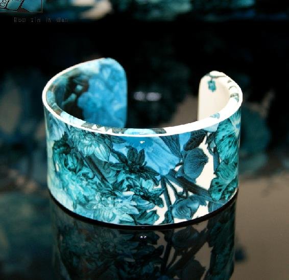 Hand-painted oil painting pattern leather bracelet blue bracelet adjustable free shipping -zp005