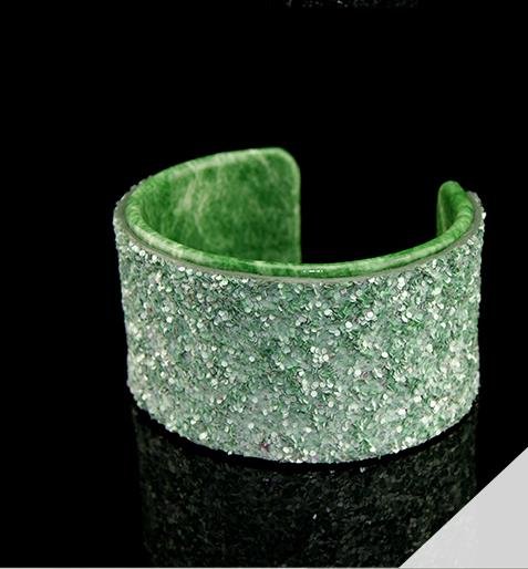 Delicate painted green sequined leather bracelet elastic adjustable free shipping -zp030