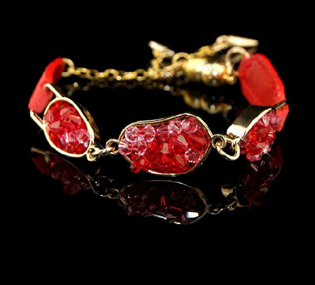 Star Fashion beautifully painted leather inlay natural crystal bracelet strap gift free shipping