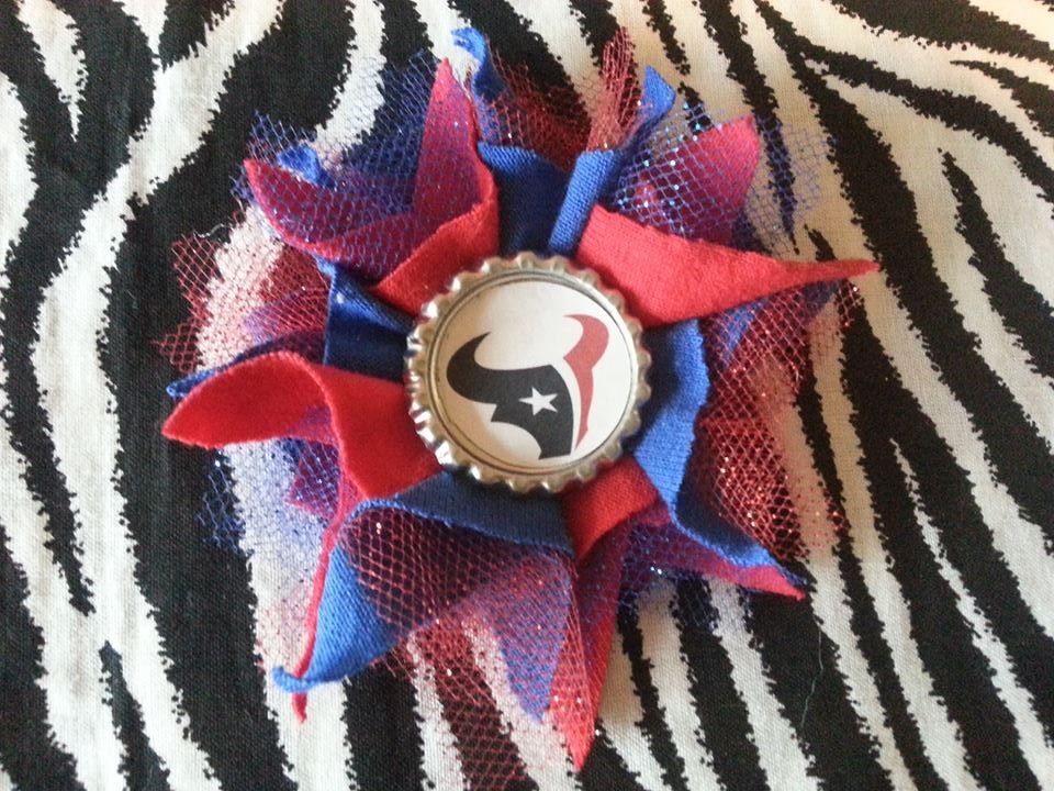 Sporty Bottlecap Tulle Flower NFL Football Houston Texans Hair Bow ~ Free Shipping