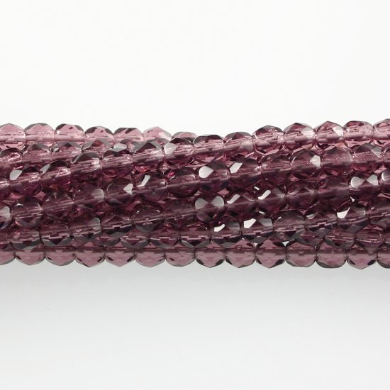 4mm Round Faceted Czech Glass Beads - Amethyst