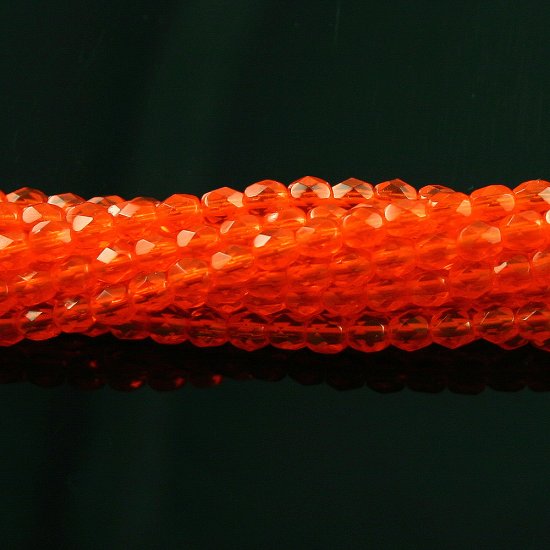 4mm Round Faceted Czech Glass Beads - Bright Orange