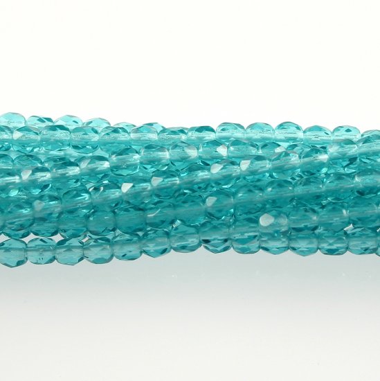 4mm Round Faceted Czech Glass Beads - Aquamarine