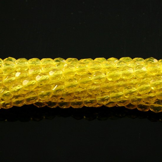 4mm Round Faceted Czech Glass Beads - Bright Yellow