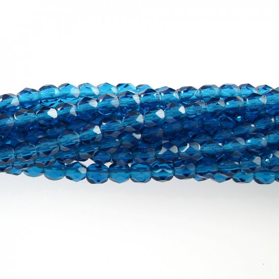 4mm Round Faceted Czech Glass Beads - Capri Blue