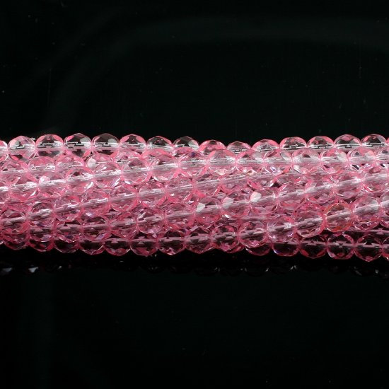 4mm Round Faceted Czech Glass Beads - Coated Light Pink