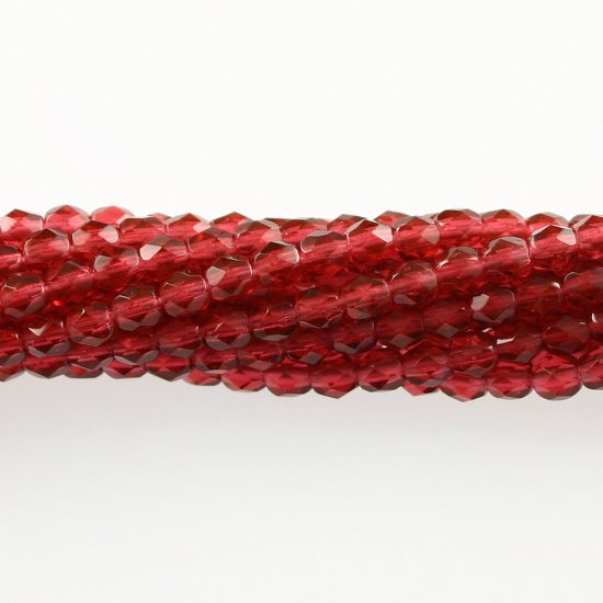 4mm Round Faceted Czech Glass Beads - Cranberry