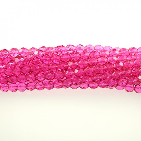 4mm Round Faceted Czech Glass Beads - Coated Dark Pink