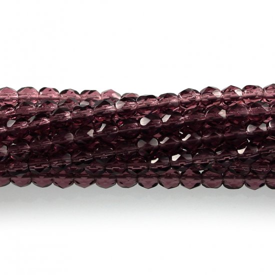 4mm Round Faceted Czech Glass Beads - Dark Amethyst