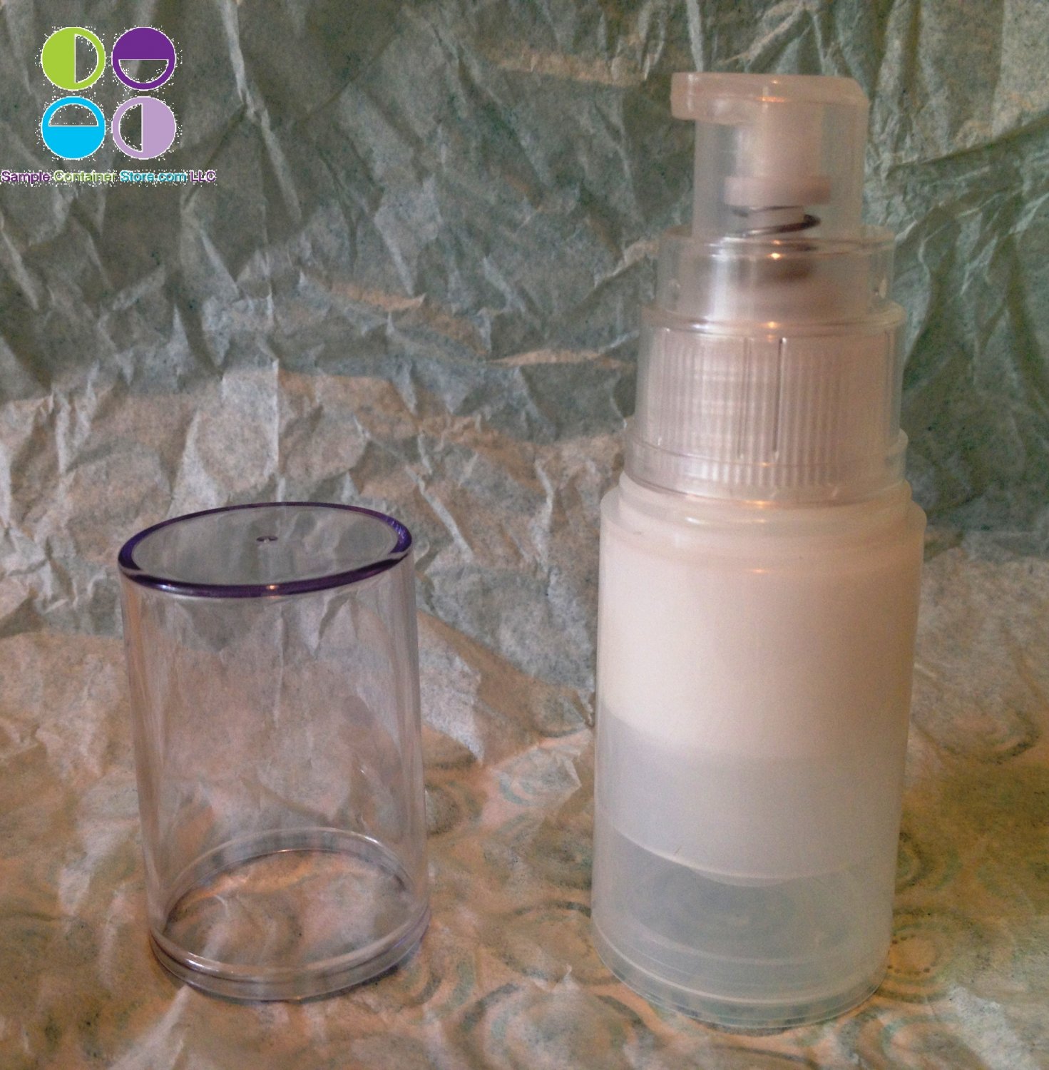 (100) 30 ml Clear Airless round Bottles & Pump Set