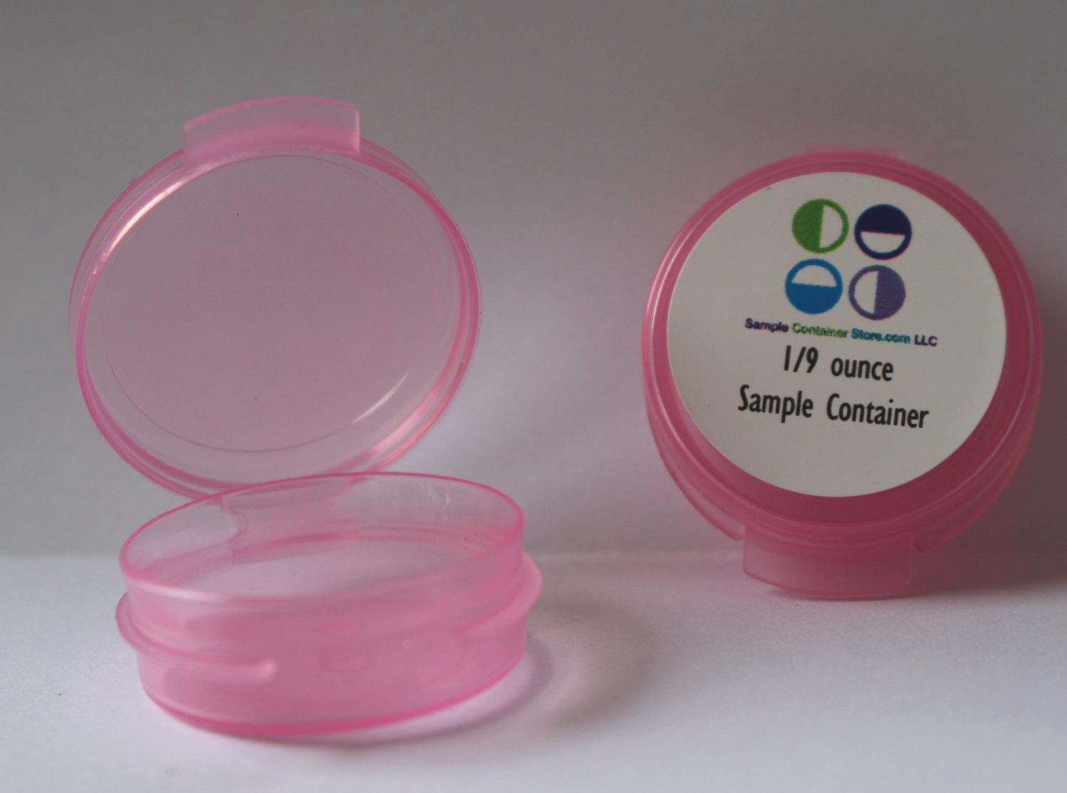 (150) 1/9 Ounce Sample Container Pink Hinged Lid