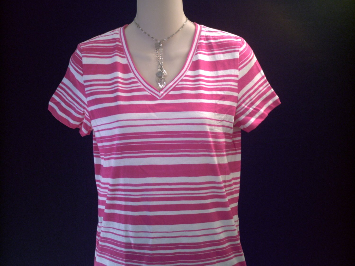 LIZ CLAIBORNE V-Neck Pink Stripe Top Size PS