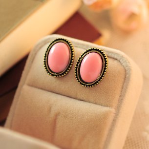 Phnom Penh retro round crystal gemstone earrings pink