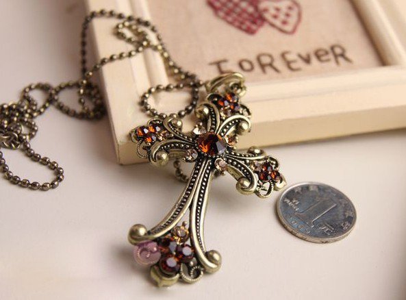European and American jewelry vintage champagne diamond cross necklace