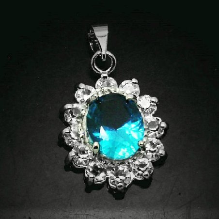 Peacock blue crystal diamond pendant necklace pendant rhodium sunflowers