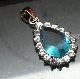 Peacock blue crystal droplets full of diamond pendant necklace diamond pendant rhodium