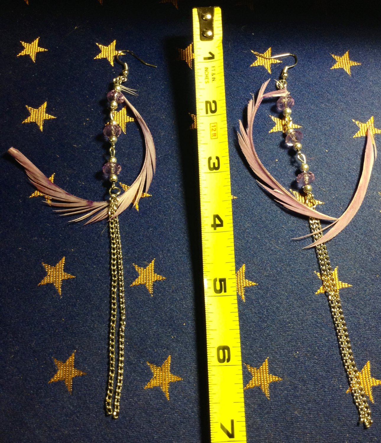 Purple Feather Dangle Earrings