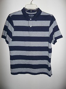 Arizona, Boys Blue and Gray Striped Polo Style Shirt, Size L