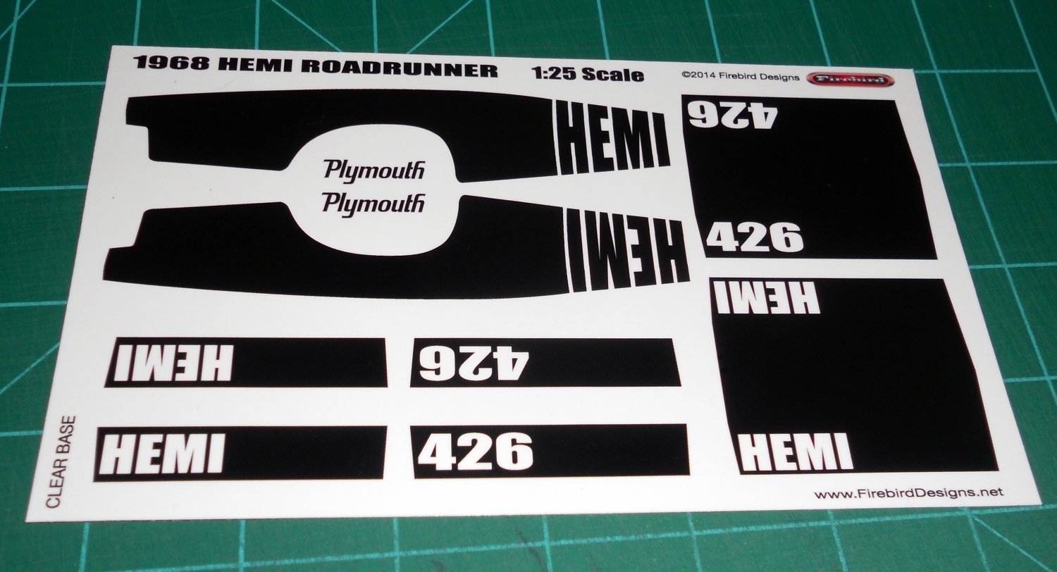 1968 Roadrunner HEMI Billboards Decal Set 1:25 Scale - Black