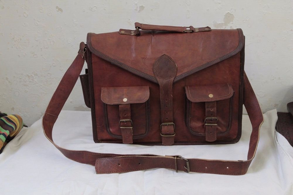 15" Men's Genuine Leather Messenger Laptop Bag Office School Books Bag #123
