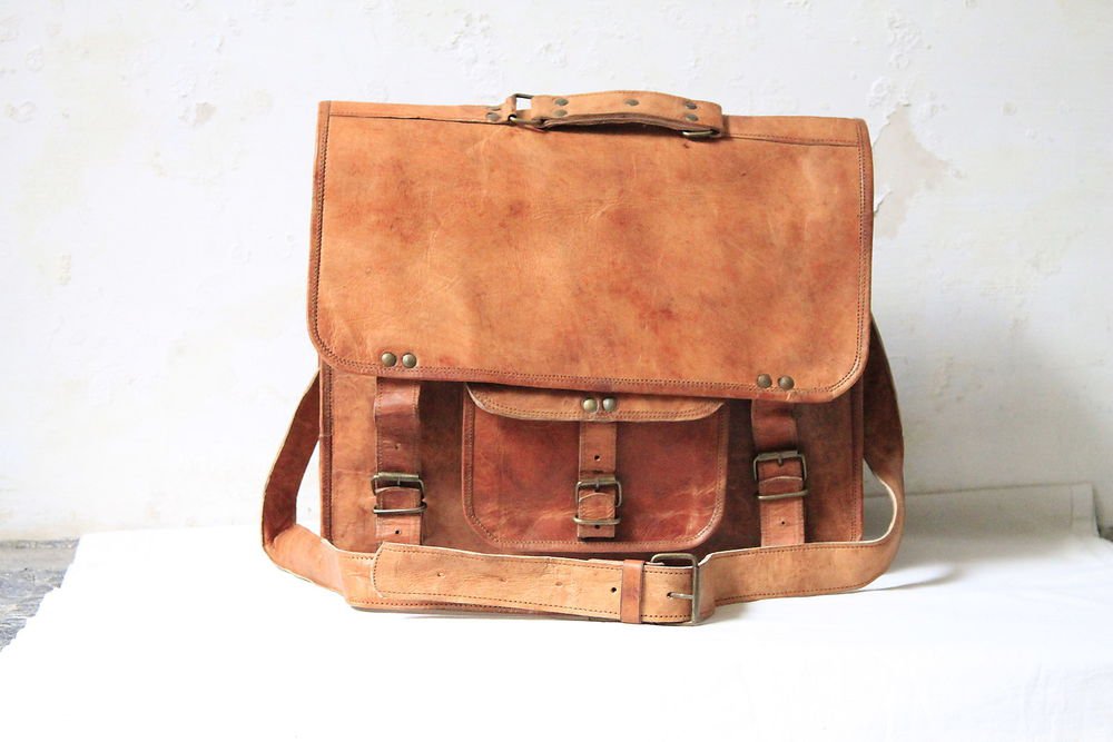 15" Retro Original Handmade Leather Bag, Unisex Laptop Messenger Cross Bags #152